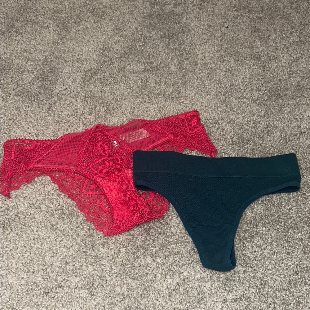 Red Lace and Blue teal Thong Set NWOT